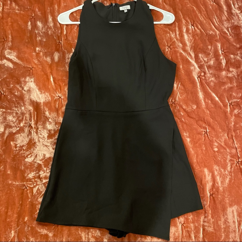 Black faux wrap skort romper